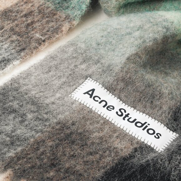 Acne Studios Vally Green, Grey & Black Mohair Checked Scarf - Picture 3 of 5